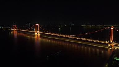 航拍湖北武汉长江鹦鹉洲大桥夜景